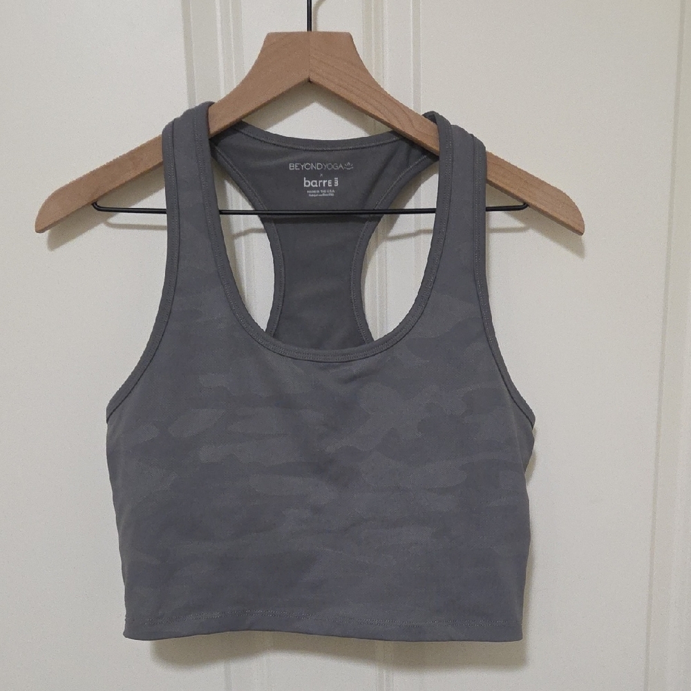 Beyond Yoga Gray Camo Racerback Crop Tank